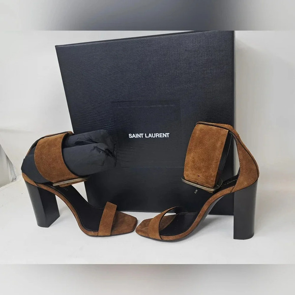 NWT Saint Laurent Suede  Otterproof Ankle Strap Sandals Heels Buckle 36 EU 6 US - Picture 5 of 15